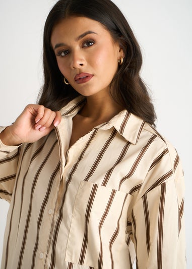 Gini London Cream Stripe Cotton Button Through Shirt