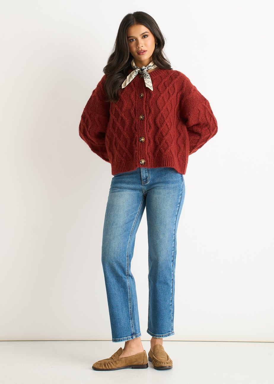 Gini London Rust Cable Knit Cardigan