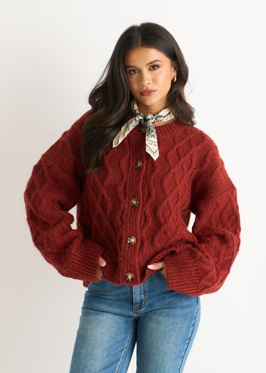 Gini London Rust Cable Knit Cardigan