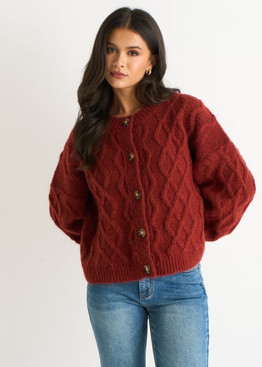 Gini London Rust Cable Knit Cardigan