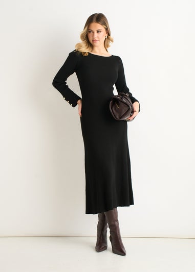 Gini London Black Slash Neck Knitted Fit And Flare Dress