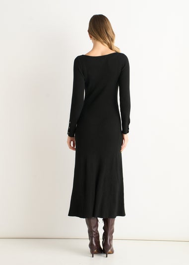 Gini London Black Slash Neck Knitted Fit And Flare Dress