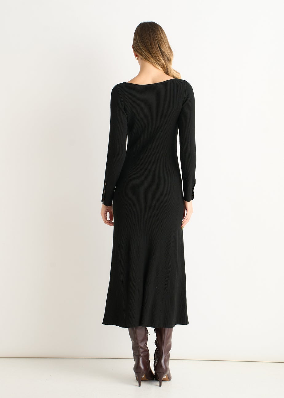 Gini London Black Slash Neck Knitted Fit And Flare Dress