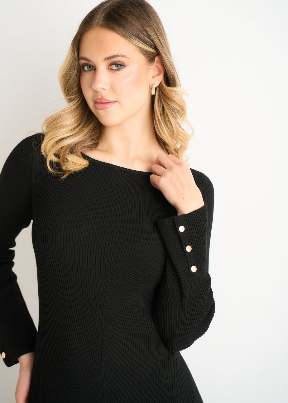 Gini London Black Slash Neck Knitted Fit And Flare Dress