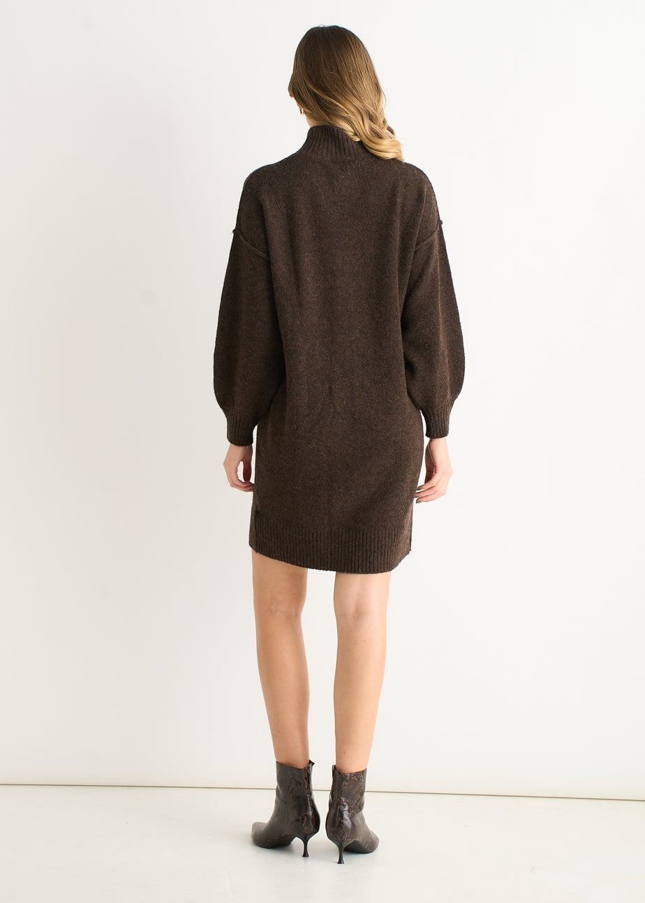 Gini London Brown Crew Neck Knitted Shift Dress