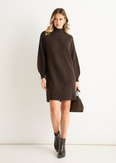 Gini London Brown Crew Neck Knitted Shift Dress