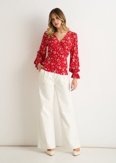 Gini London Red Ecovero Viscose Button Through Blouse