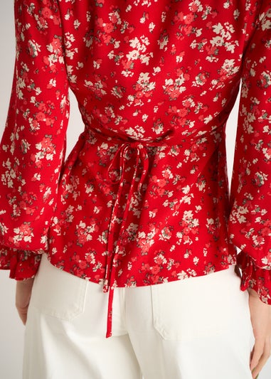 Gini London Red Ecovero Viscose Button Through Blouse