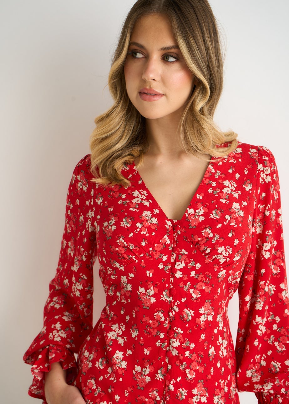 Gini London Red Ecovero Viscose Button Through Blouse