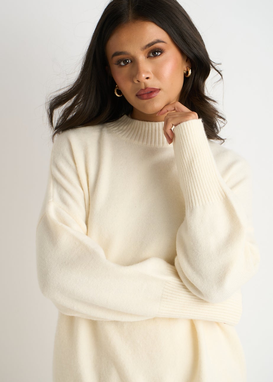 Gini London Off White Turtle Neck Oversized Knitted Jumper