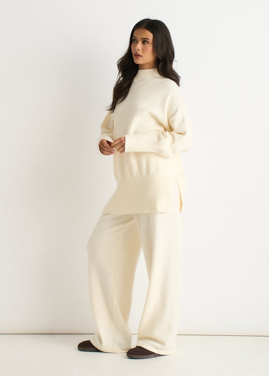 Gini London Off White Turtle Neck Oversized Knitted Jumper