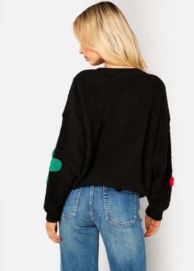 Gini London Black 3D Flower Crochet Knitted Jumper