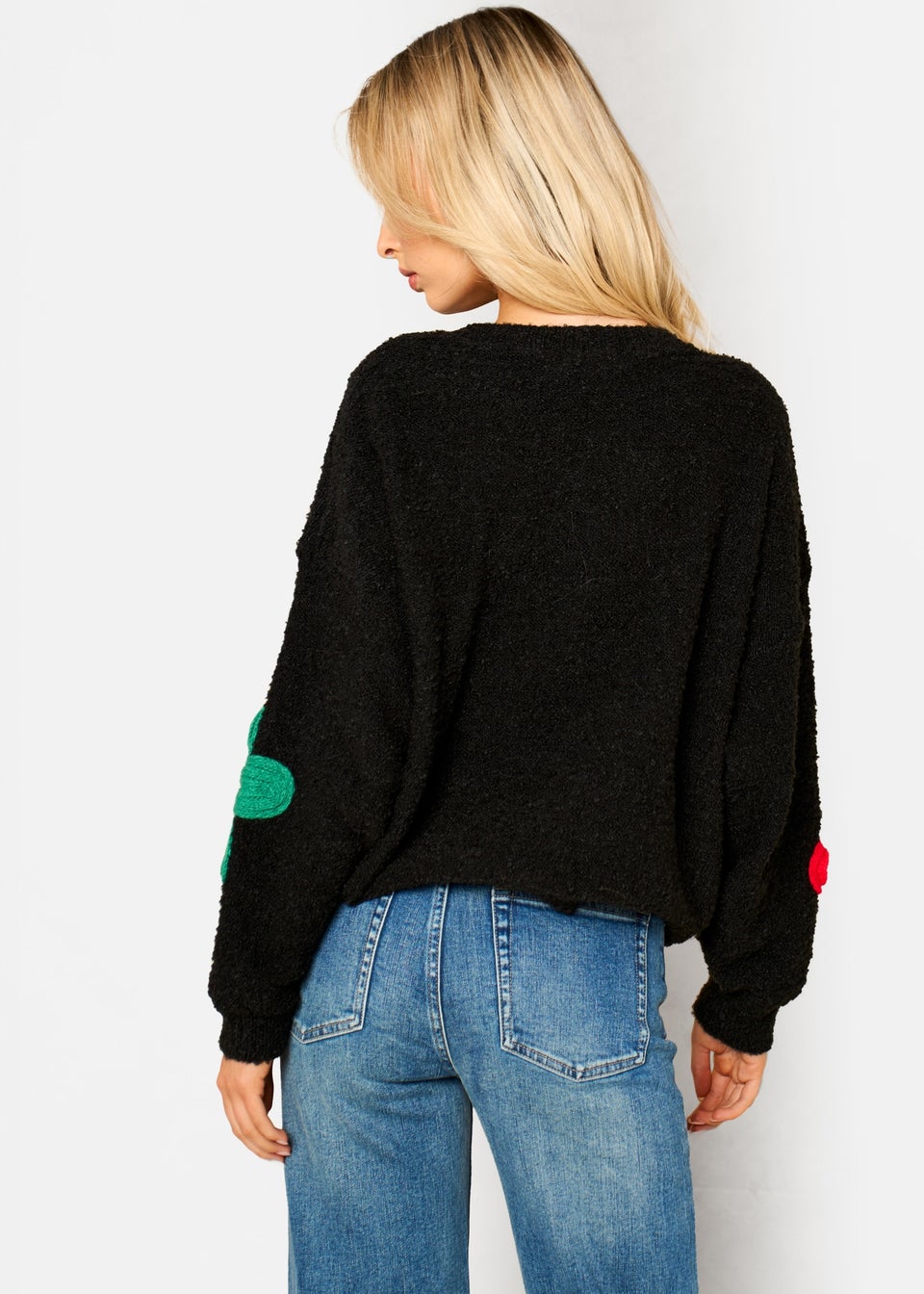 Gini London Black 3D Flower Crochet Knitted Jumper