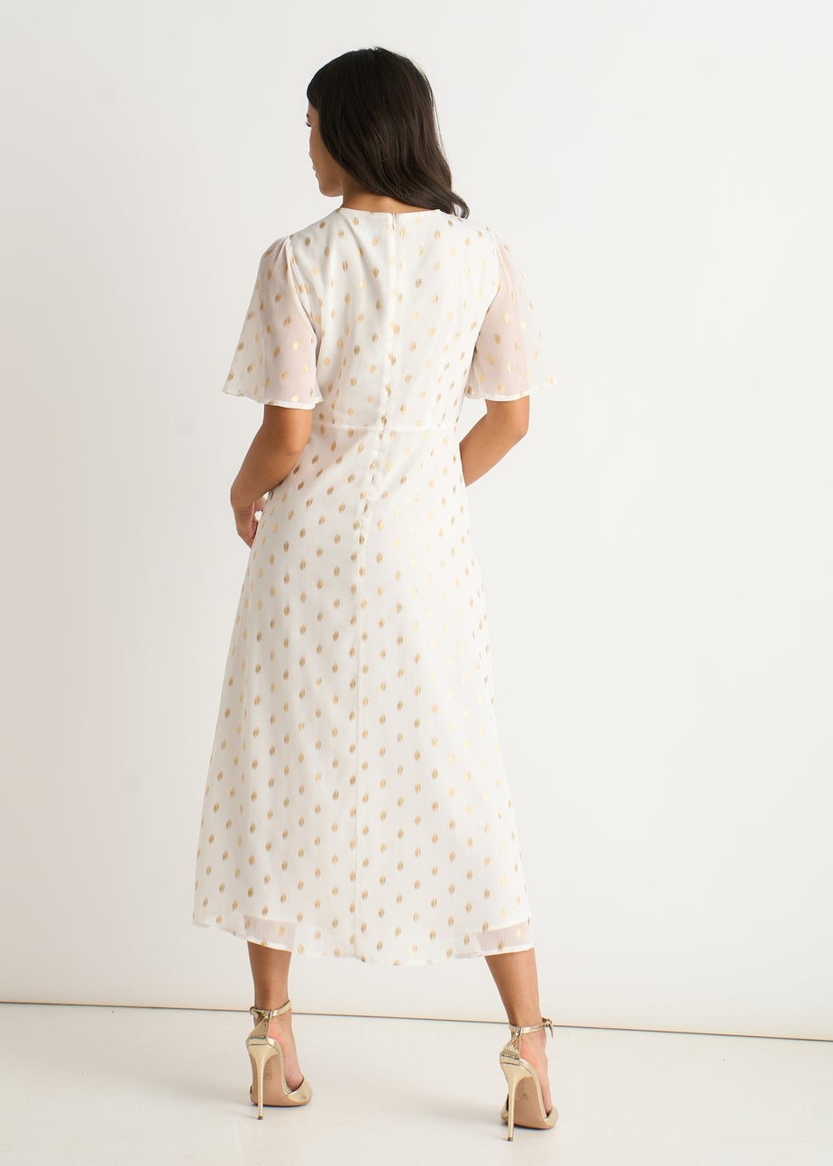 Gini London White V Neck Foil Midi Skater Dress