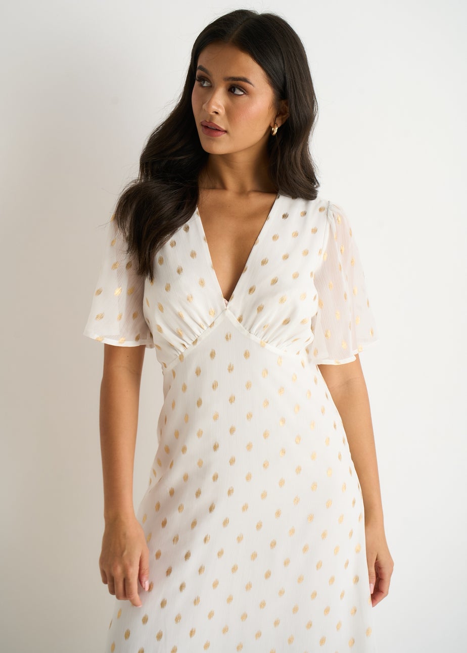 Gini London White V Neck Foil Midi Skater Dress