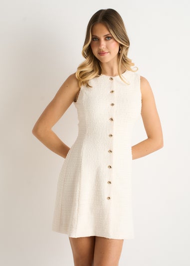Gini London Cream Boucle Button Through Mini Dress