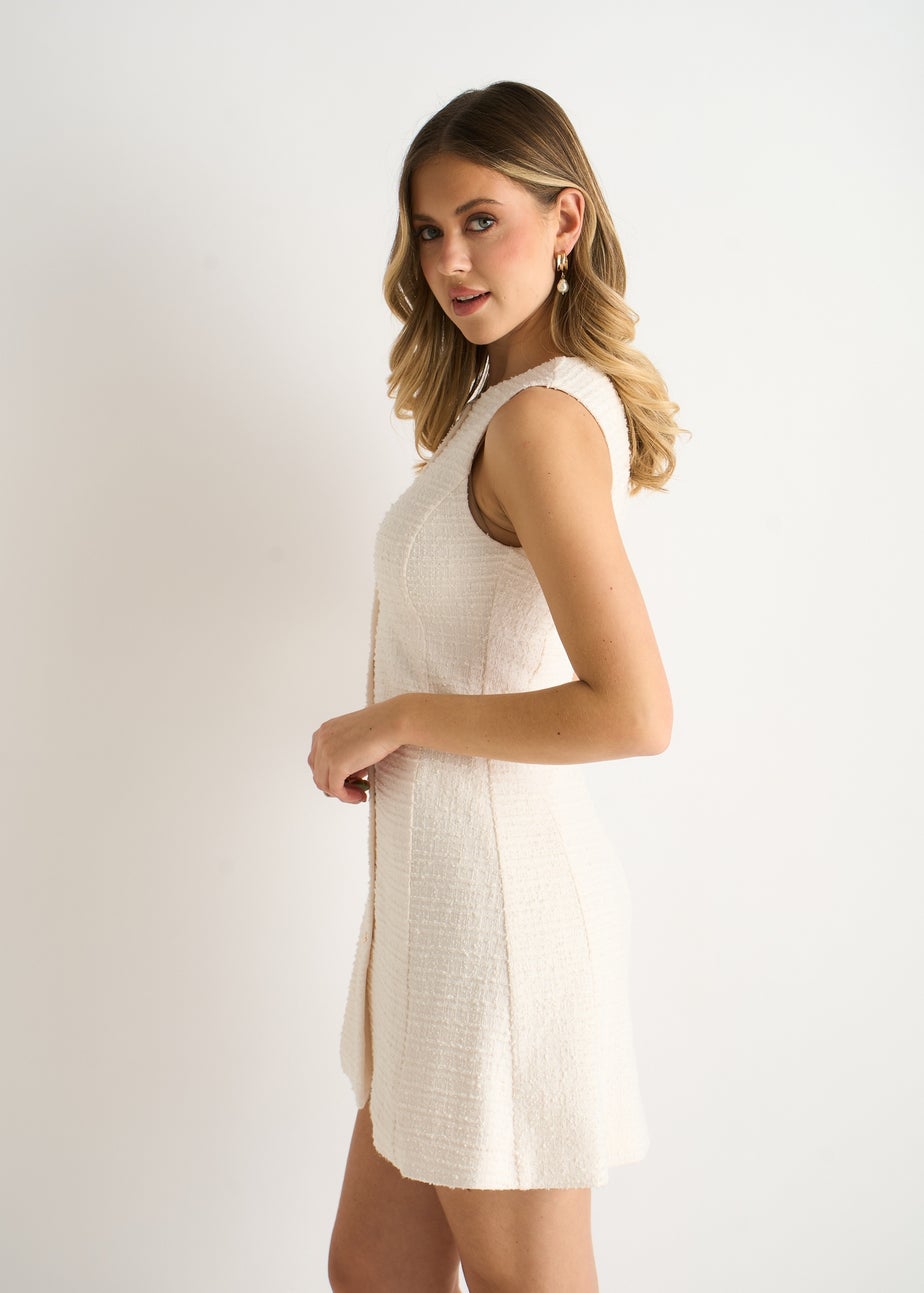 Gini London Cream Boucle Button Through Mini Dress