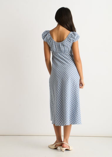 Gini London Blue V Neck Textured Gingham Midi Dress