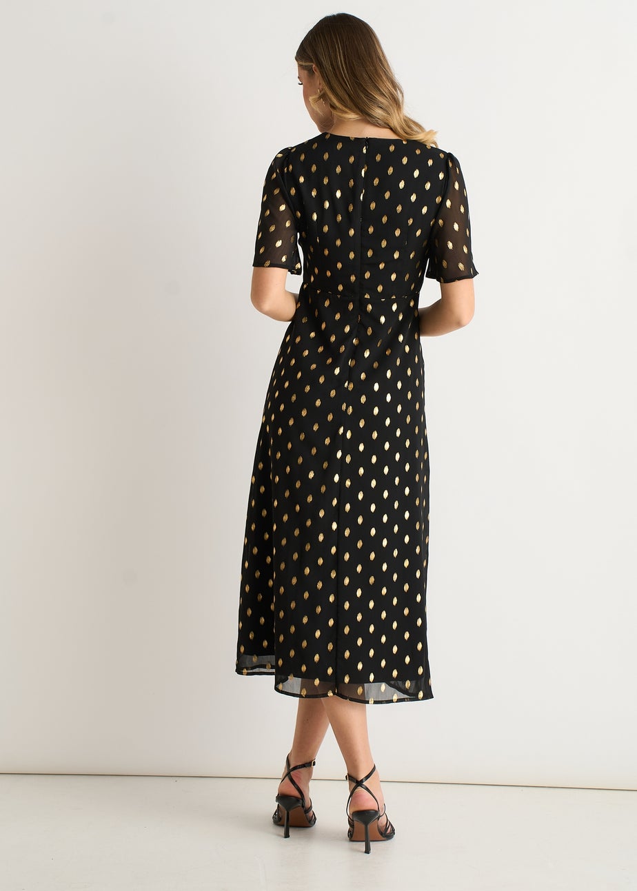 Gini London Black V Neck Foil Midi Skater Dress