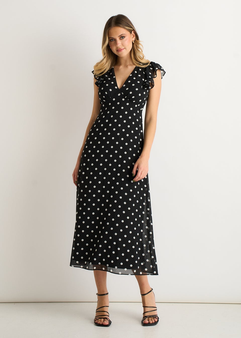 Gini London Black V Neck Angle Sleeves Skater Maxi Dress