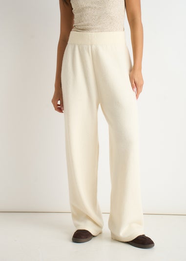 Gini London Off White Knitted Pull On wide Leg Trousers