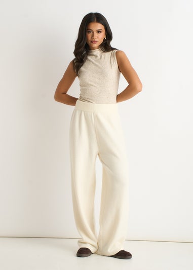 Gini London Off White Knitted Pull On wide Leg Trousers
