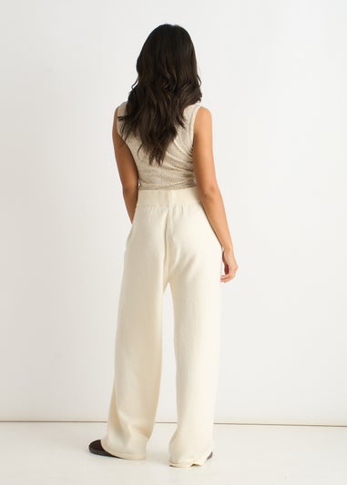 Gini London Off White Knitted Pull On wide Leg Trousers