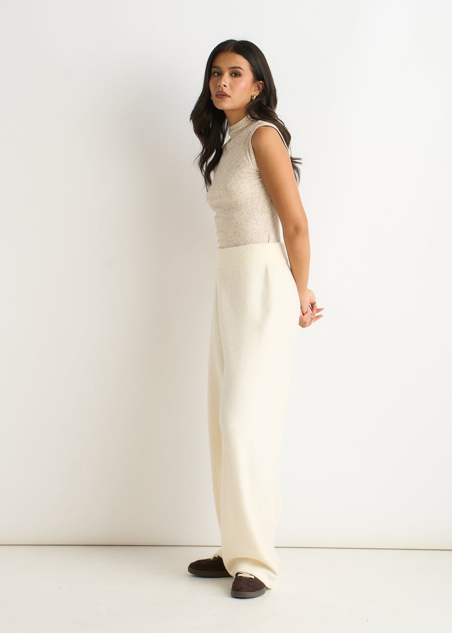 Gini London Off White Knitted Pull On wide Leg Trousers