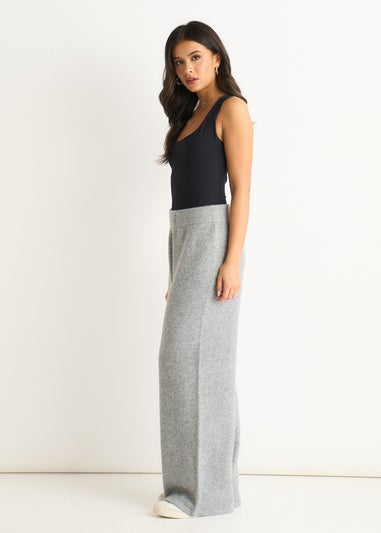 Gini London Grey Knitted Pull On wide Leg Trousers