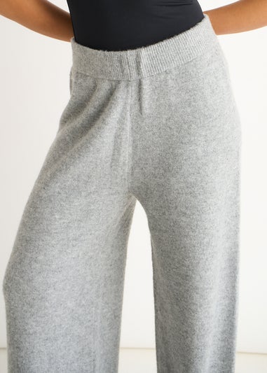 Gini London Grey Knitted Pull On wide Leg Trousers