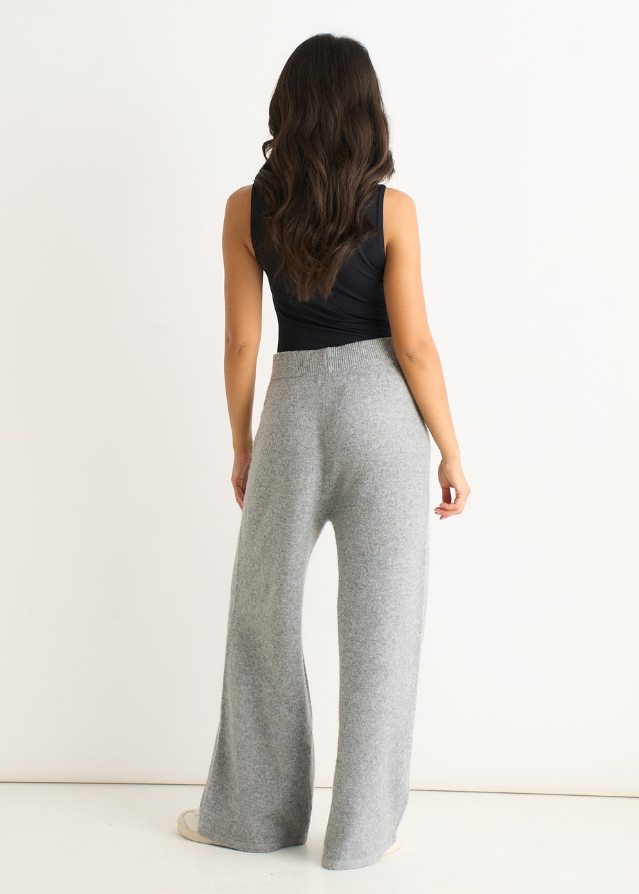 Gini London Grey Knitted Pull On wide Leg Trousers
