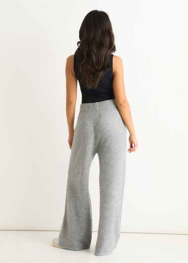 Gini London Grey Knitted Pull On wide Leg Trousers