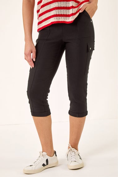 Roman Black Cropped Cargo Stretch Trouser