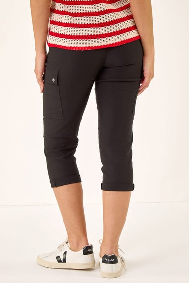 Roman Black Cropped Cargo Stretch Trouser