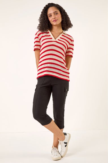 Roman Black Cropped Cargo Stretch Trouser