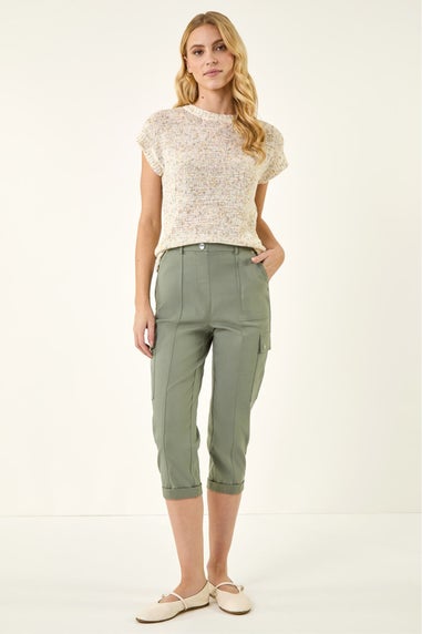 Roman Khaki Cropped Cargo Stretch Trouser