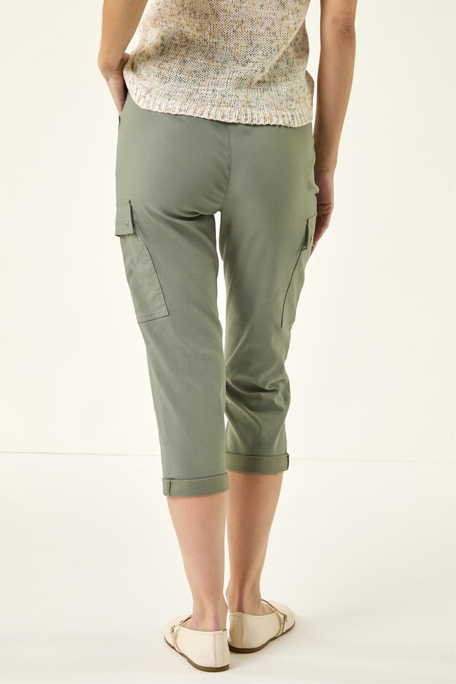Roman Khaki Cropped Cargo Stretch Trouser