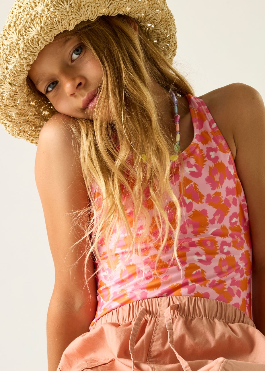 Regatta Orange Peel Leopard Katrisse UPF 30 Swim Costume (3-13 Years)