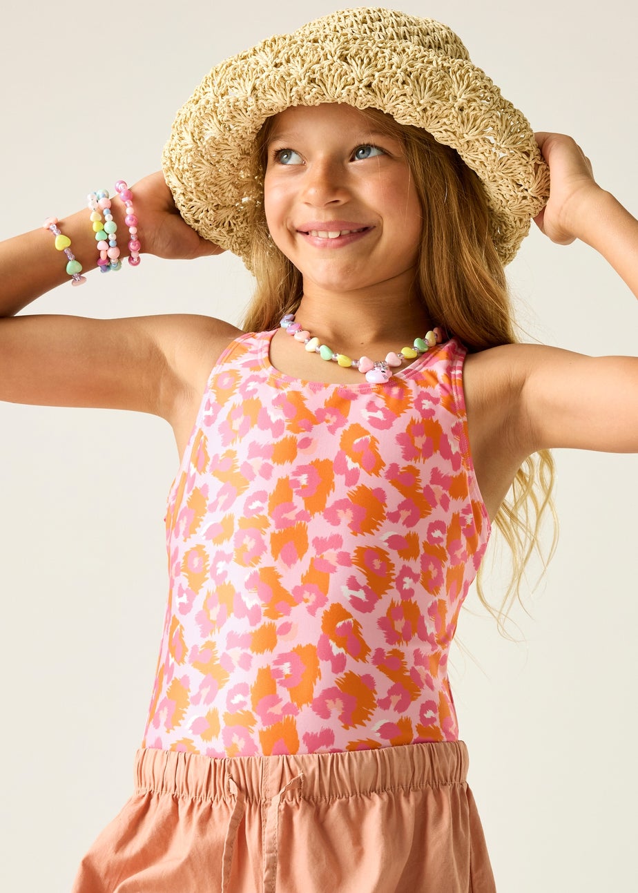 Regatta Orange Peel Leopard Katrisse UPF 30 Swim Costume (3-13 Years)