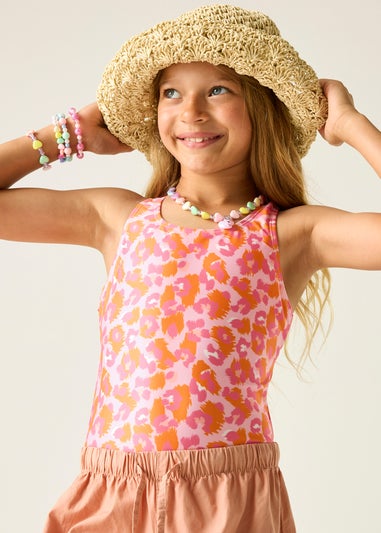 Regatta Orange Peel Leopard Katrisse UPF 30 Swim Costume (3-13 Years)