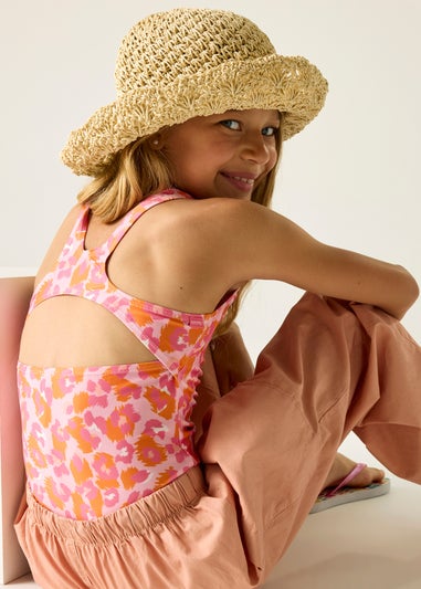 Regatta Orange Peel Leopard Katrisse UPF 30 Swim Costume (3-13 Years)