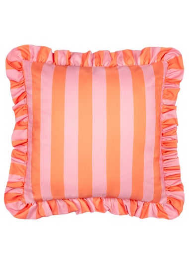 Furn Palm Royale Stripe Ruffle Pink/Orange Outdoor Cushion (50 x 50cm)