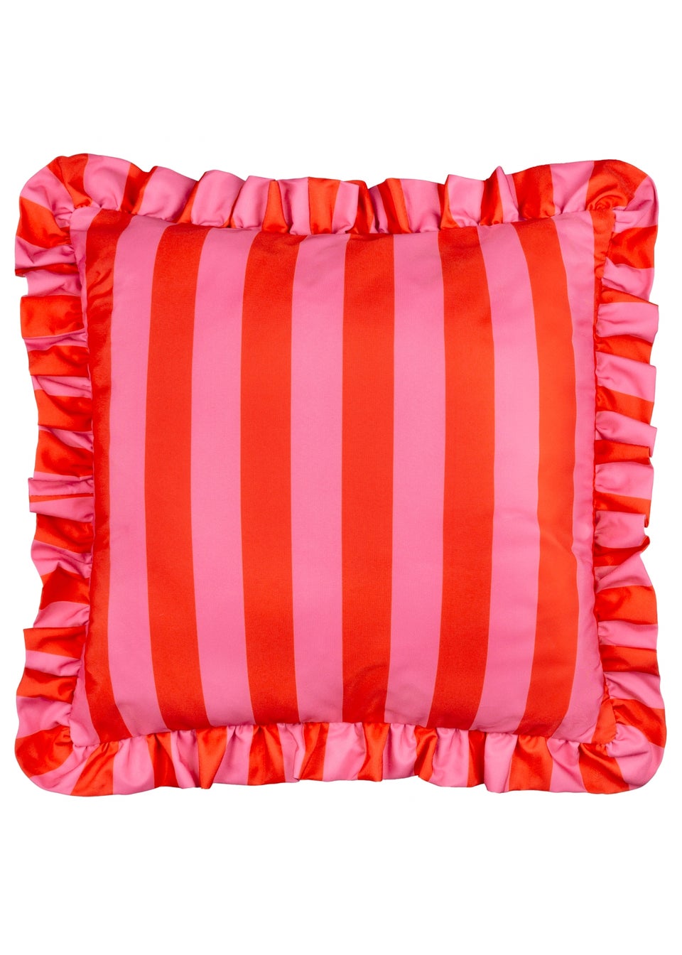 Furn Palm Royale Stripe Ruffle Pink/Red Outdoor Cushion (50 x 50cm)