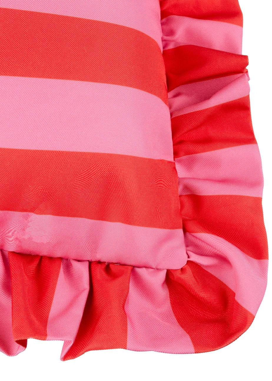 Furn Palm Royale Stripe Ruffle Pink/Red Outdoor Cushion (50 x 50cm)