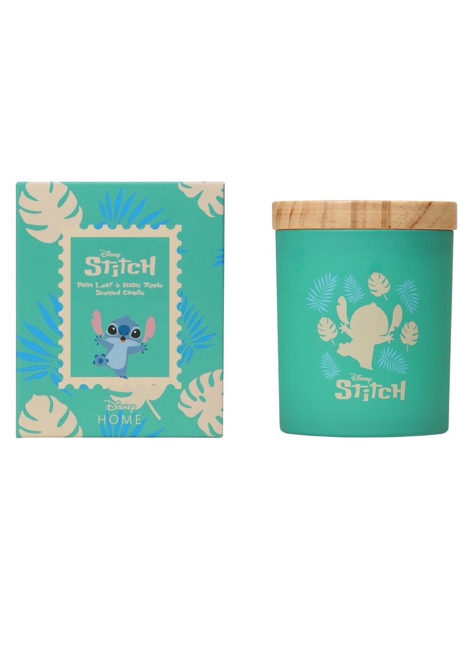Disney Blue Lilo & Stitch Scented Candle 213G Wood Lid Palm Leaf & Malay Apple