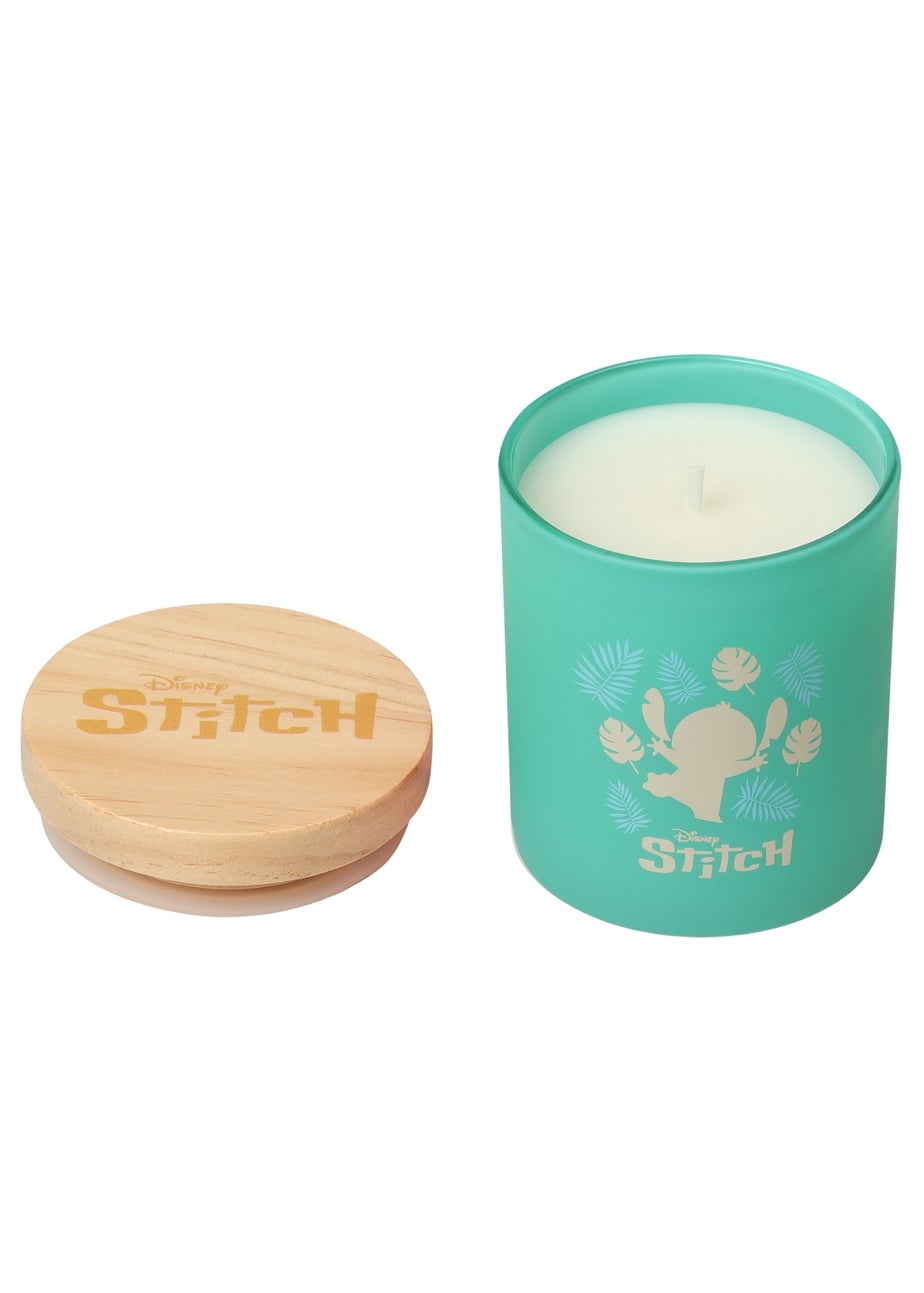 Disney Blue Lilo & Stitch Scented Candle 213G Wood Lid Palm Leaf & Malay Apple