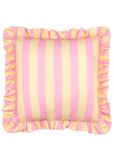 Furn Palm Royale Stripe Ruffle Pink/Yellow Outdoor Cushion (50 x 50cm)