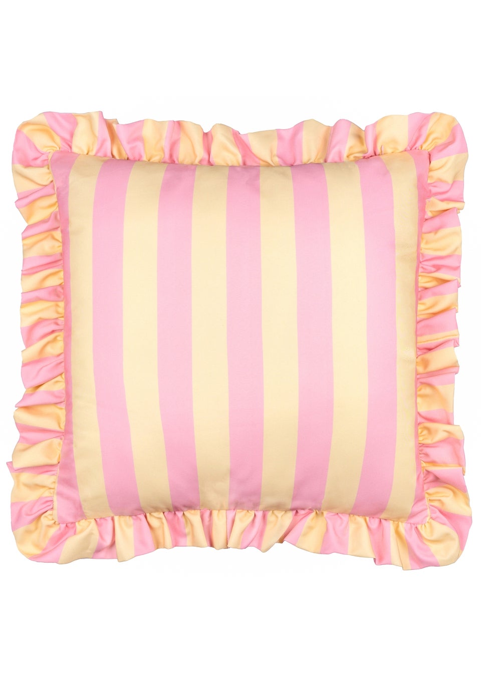 Furn Palm Royale Stripe Ruffle Pink/Yellow Outdoor Cushion (50 x 50cm)
