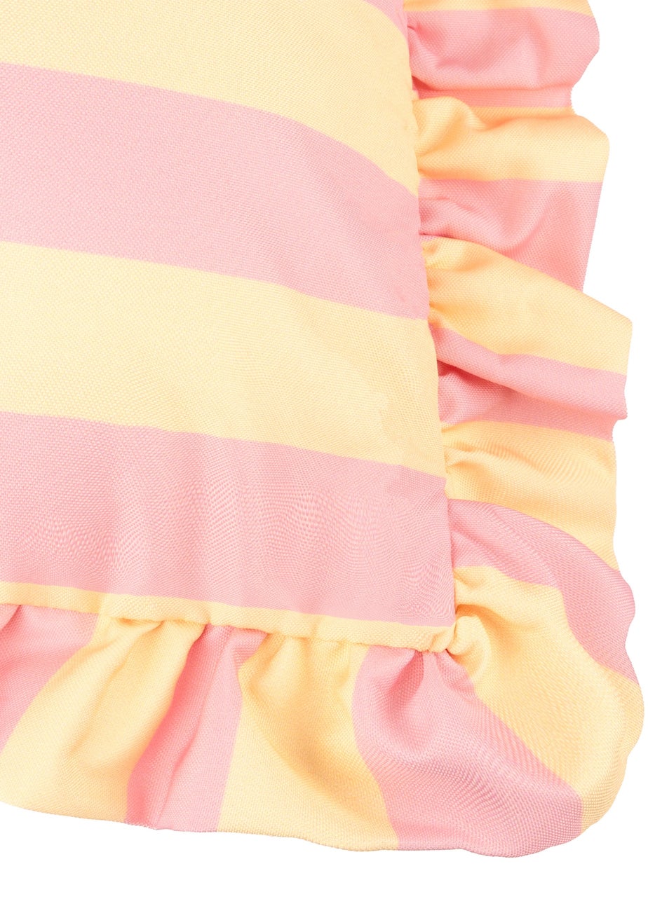 Furn Palm Royale Stripe Ruffle Pink/Yellow Outdoor Cushion (50 x 50cm)