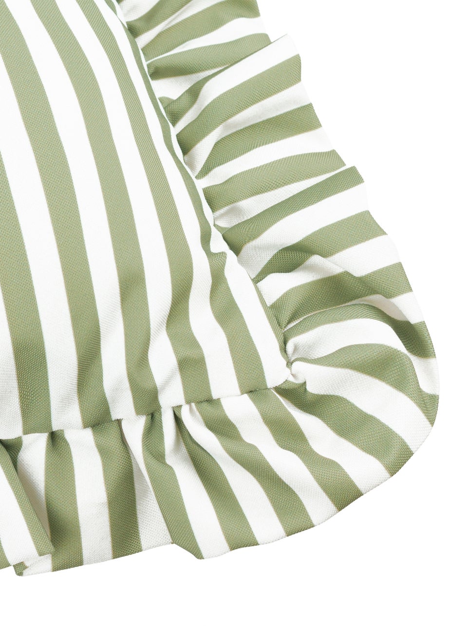 Wylder Millie Ruffle Green Striped Outdoor Cushion (50 x 50cm)